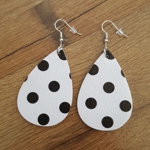 3 FOR $12 Faux Leather Earrings Black & White Polka Dots
